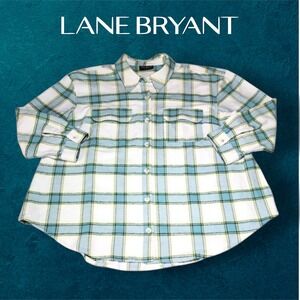 Lane Bryant Green and White Plaid Button Down Shirt